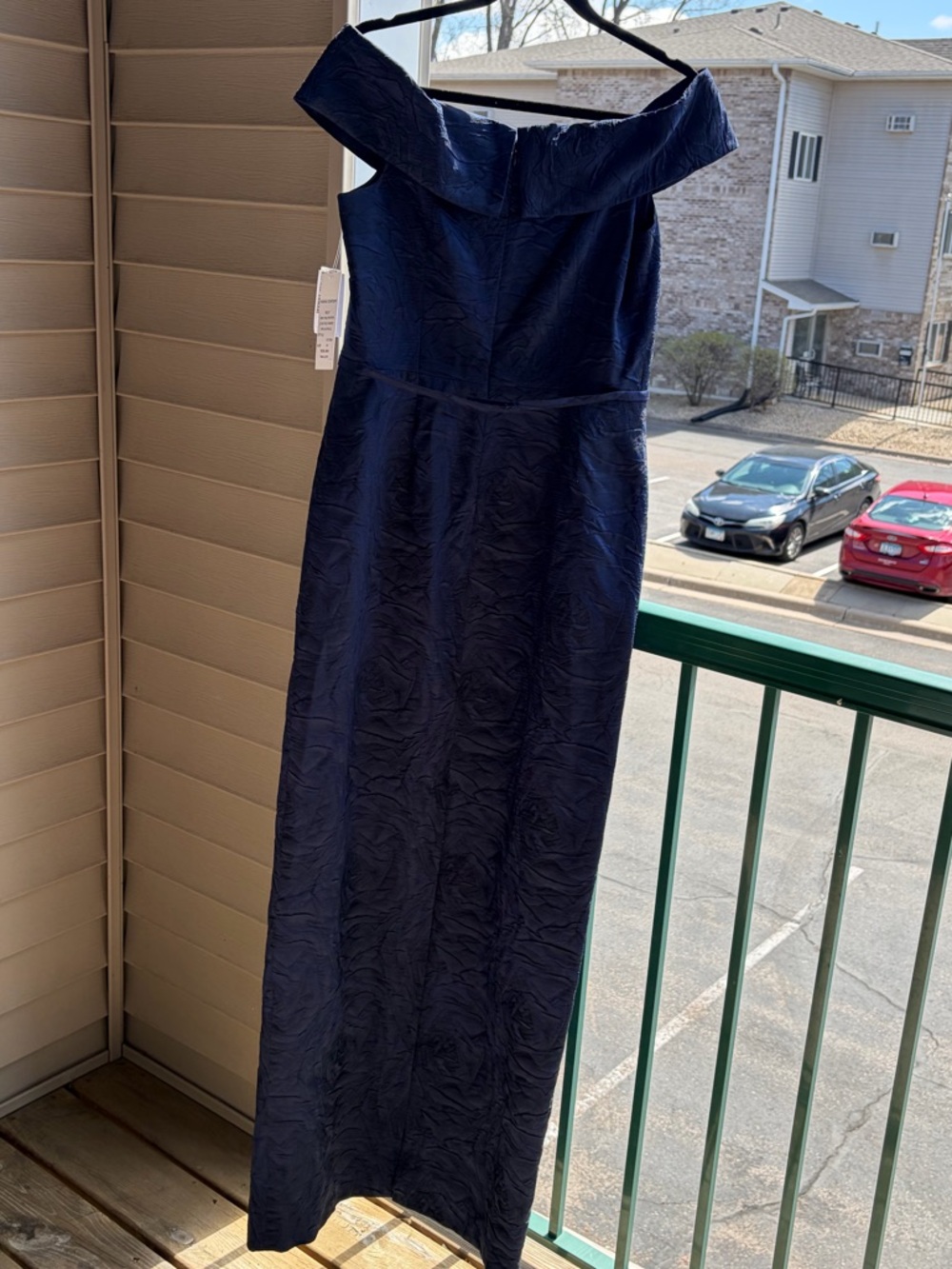 🆕🫐 Teri Jon Rickie Freeman Navy Evening Gown Size 10 Textured Formal Maxi Dress - Picture 4 of 15